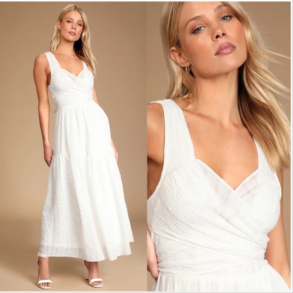 Lulus What a Trend White Tie-Back Tiered Midi Dress Small Bridal - Picture 2 of 12
